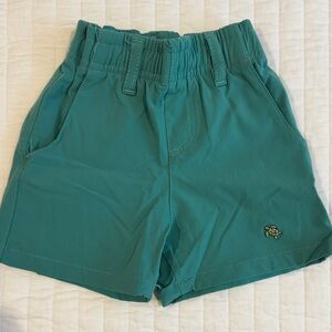 Kids Teal Shorts with Turtle Embroidery
